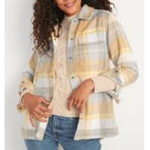 Old Navy Yellow/Cream/Grey Combo Plaid Shacket Size 3X